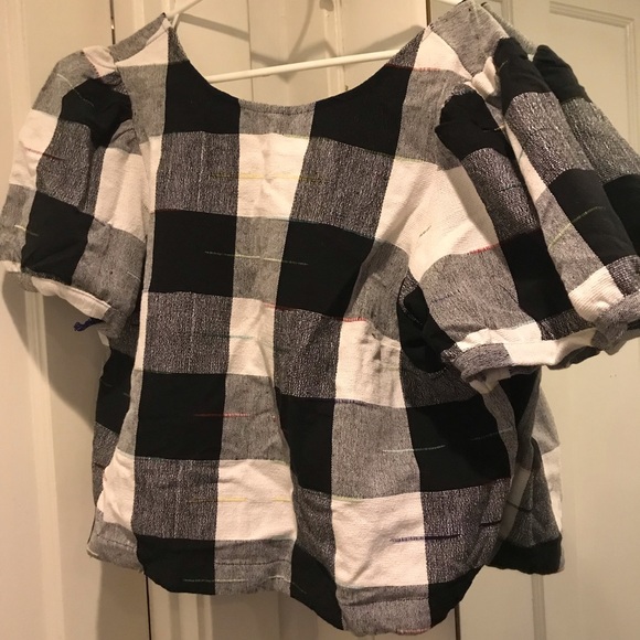 Anthropologie black and white shirt 1x plus size with zipper in the back - Picture 2 of 10